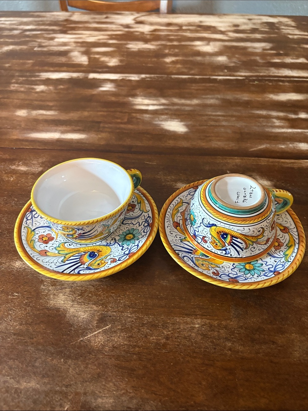 Two Authentic Italian Fima Deruta Tea/Espresso Cups. Raffalesco Pattern.